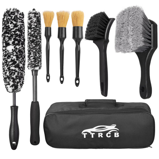 8Pcs Wheel Brush, Tire Brush, Wheel Cleaner Brush Set - 2 Soft Wheel Cleaning Brushes, Detailing Brush & Hard Tire Scrubber, Flexible and Durable Rim Cleaning Brush Kit for Wheels and Tires