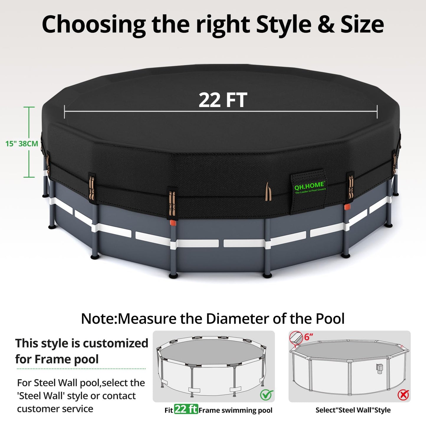 QH.HOME 550D 22ft Pool Cover Round[Upgraded Tear Resistant & Quadruple Windproof] wth Pre-Installed Patented Winch and Rope, Pool Covers for Above Ground Pools-Snug Fit & Waterproof Protection