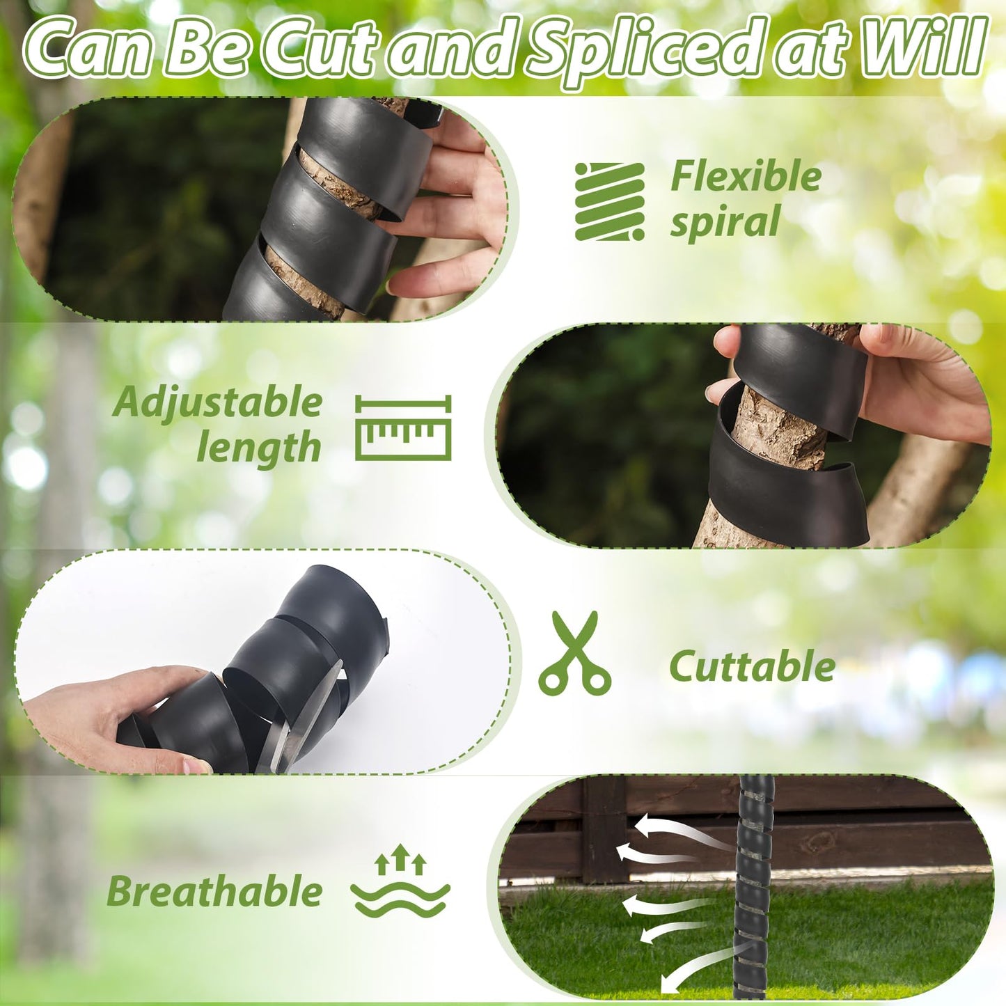 8 Pcs Tree Trunk Protector-2 Size Plastic Spiral Tree Guard Tree Trunk Protector Wrap Tree Bark Protector Tube Tree Wraps to Protect Bark Tree Saplings from Deer Cats Rodents Rabbit Mowers (Black)