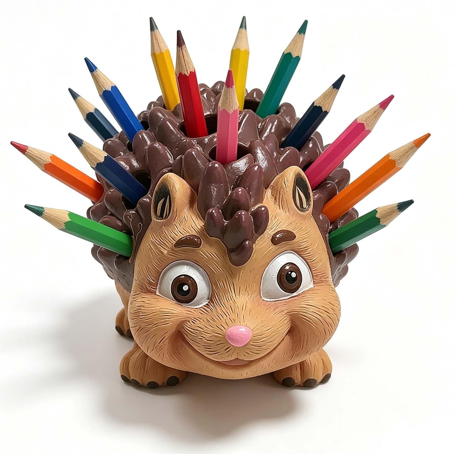 Daoofukeji Pen Holder for Desk Pencil Holder Wooden Hedgehog - Resin Hedgehog Shaped Pen Container Desk Organizer Decoration for Office Desk Home Decorative Animal Pen Holder Funny Gifts for Kids