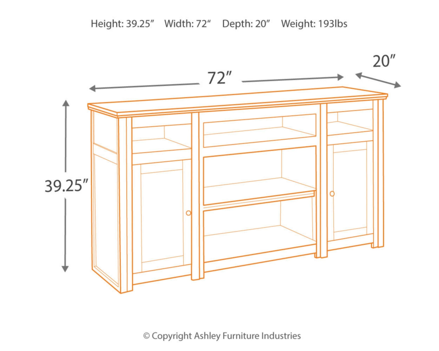 Signature Design by Ashley Harpan Traditional TV Stand Fits TVs up to 70", 3 Adjustable Shelves, 2 Storage Cabinets, Brown