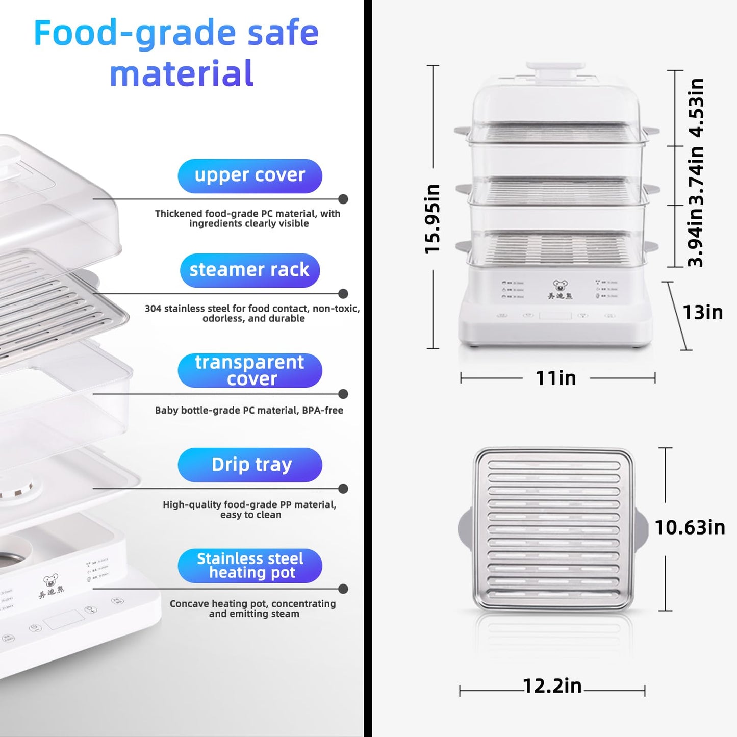 Electric Food Steamer, 3 Layers Food Steamer, 800W Commercial Stainless Steel Steamer, 22L/23QT Large Capacity Breakfast Machine with Timer, for Home, Restaurant, Party