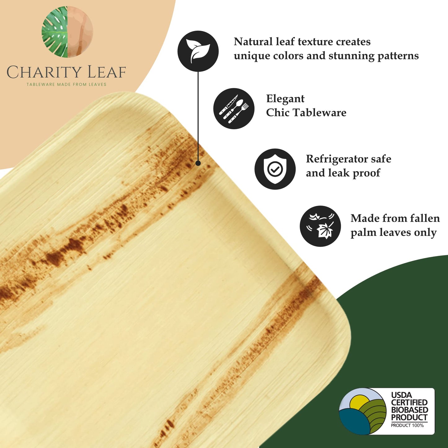Charity Leaf Disposable Palm Leaf 6" Square Plates (1000 pieces) Bamboo Like Serving Platters, Disposable Boards, Eco-Friendly Dinnerware For Weddings, Catering, Event