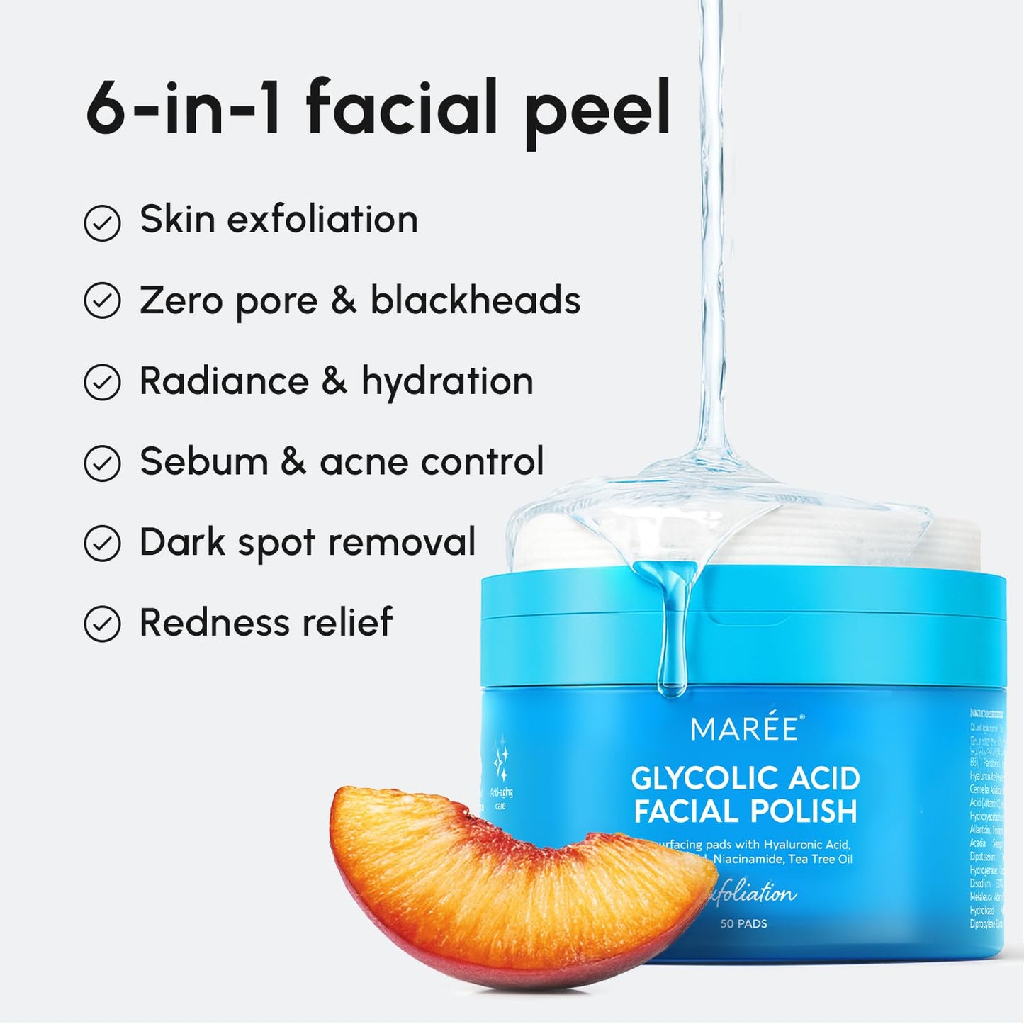 MAREE Glycolic Acid Polishes 2 PACK - Toner Polishes for Face Cleansing - Tea Tree Oil, Salicylic Acid & Vitamins E, B3, B5 - Facial Peel & Radiance Deep Cleaning Effect