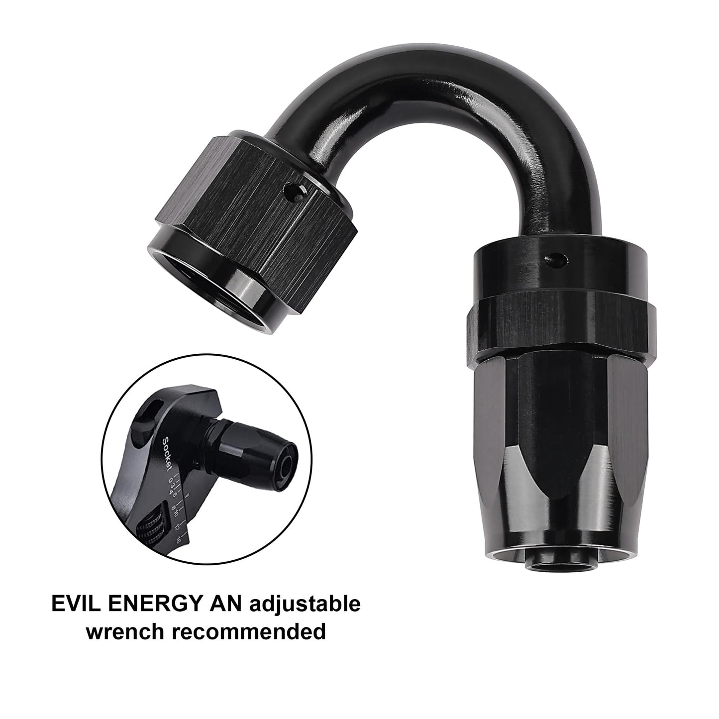 EVIL ENERGY 12AN Hose End Fitting 150 Degree Swivel for CPE Braided Fuel Hose Black