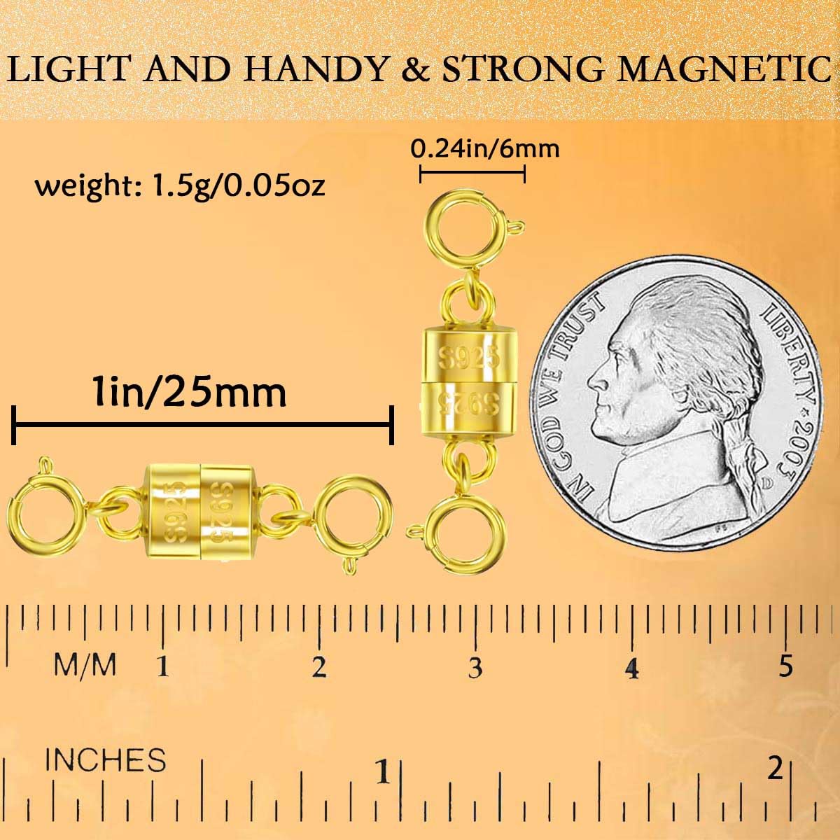 925 Silver Magnetic Necklace Clasps, Magnetic Necklace Clasps and Closures for Bracelet Necklace Extender (4pcs | 2gold & 2silver)