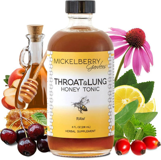 Mickelberry Gardens Throat & Lung Honey Tonic: Wellness Syrup, Natural Sore Throat Relief, Immune Support & Cough Suppressant for Adults & Kids (8 oz)