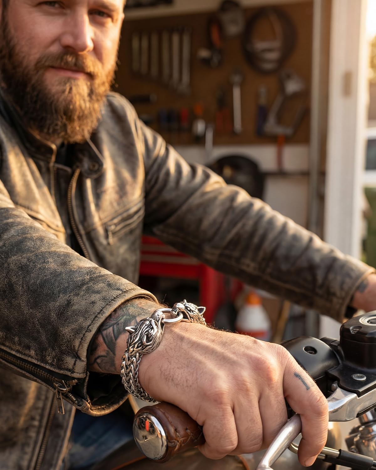 LuxGoth Stainless Steel Wolf Head Heavy Cuban Link Chain Bracelet Gothic Punk Rock Biker Vintage Viking Animal Franco Link Curb Bracelet Jewelry for Men Silver GTS-B1B45701