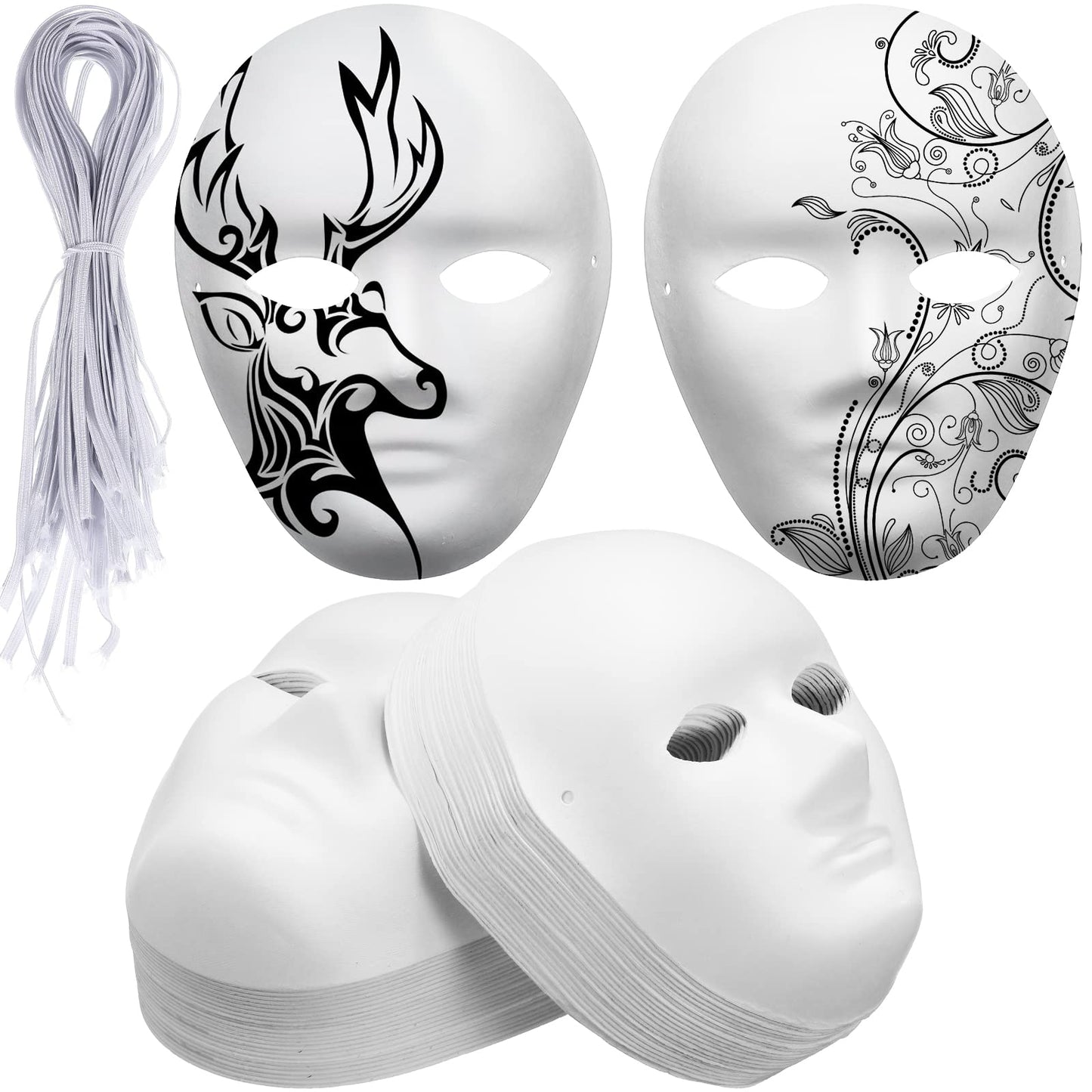 Yilloog 72 Pcs Paintable Paper Mask Blank Paper Mask Mache Full Face Masquerade White DIY for Crafts Women Men Adults Holiday Art Crafts Party Favors, 6.8 x 8 Inches, 7.5 x 9.5 Inches