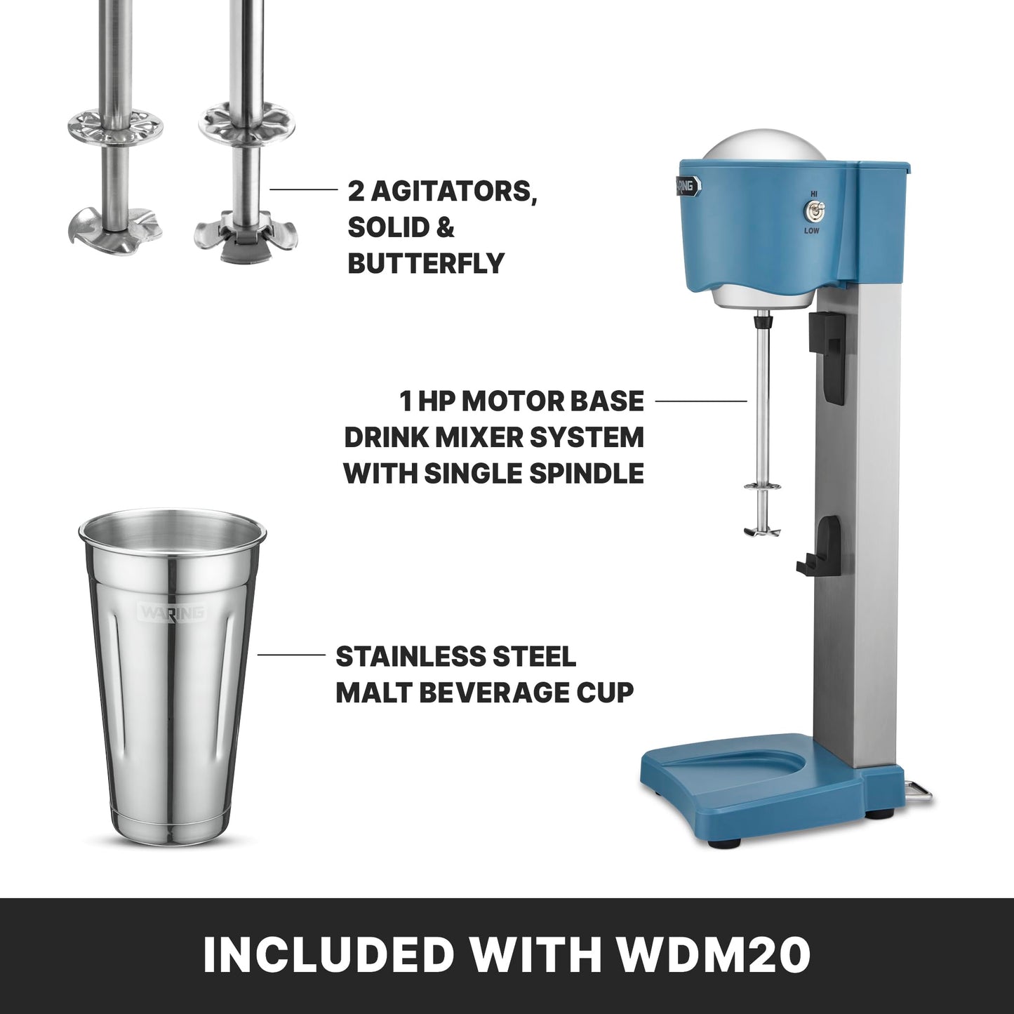Waring Commercial Light-Duty Single Spindle Drink Mixer, 1 Cup Included