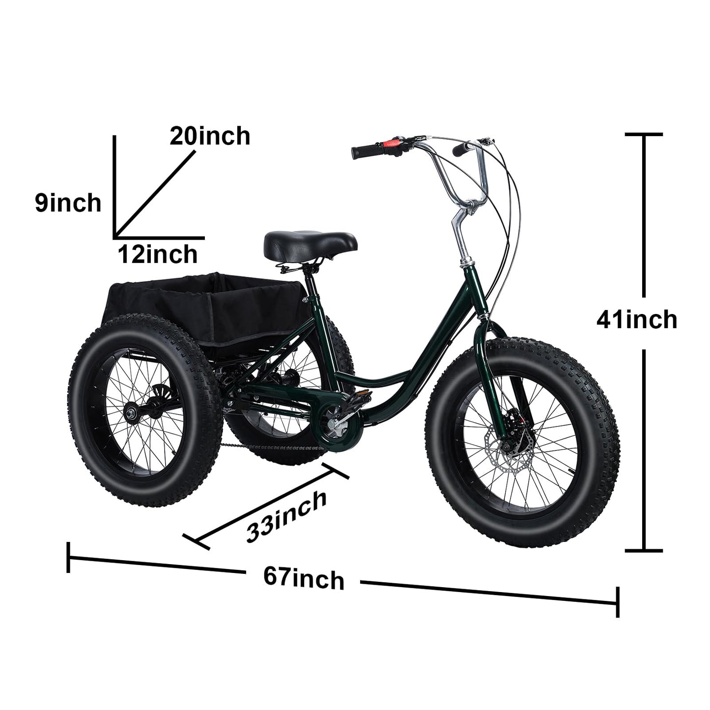 LEAQU 3 Wheel Bikes for Adults, 20 Inch Adult Tricycle, Three Wheel Bikes for Adults, 7 Speed Tricycle with Double Disc Brake, Fat Tire Bike with Spacious Shopping Basket, Black