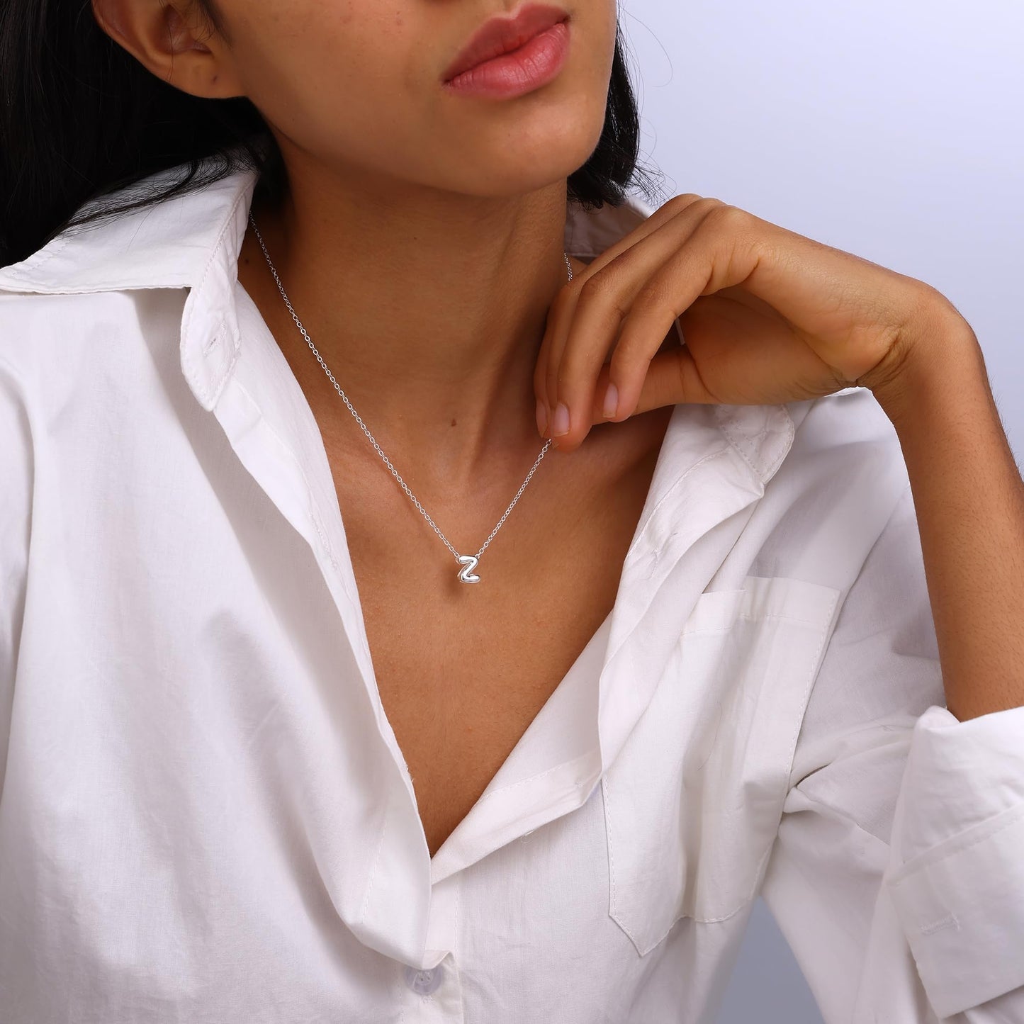 CUEZIY Bubble Silver Letter Necklace Initial Necklaces for Women Dainty Personalized Charm Pendant Name Necklace Cute Non Tarnish Fashion Accessories Teen Gift Trendy Stuff Silver Jewelry Gifts