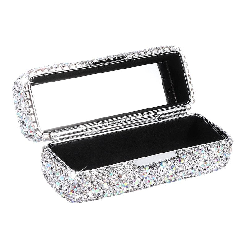 HAKUNA Lipstick Case with Mirror,Rhinestone Crystal Lipstick Organizer Diamonds Lip Gloss Organizer Portable Travel Lipstick Organizer Makeup Cosmetic Storage Holder