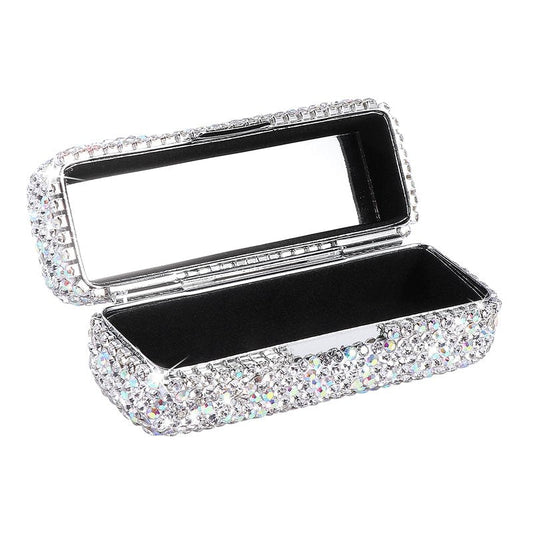 HAKUNA Lipstick Case with Mirror,Rhinestone Crystal Lipstick Organizer Diamonds Lip Gloss Organizer Portable Travel Lipstick Organizer Makeup Cosmetic Storage Holder