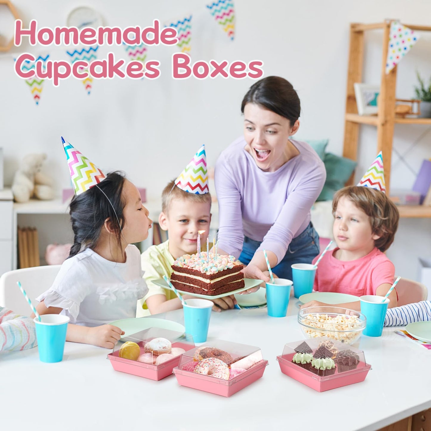 20 Pack Charcuterie Box with Lids, Pink Square Cookie Disposable Paper Food Containers to Go Bakery Boxes for Strawberries, Cake Slice, Desserts, Donuts, Valentine, Wedding, Home Use & Outdoors