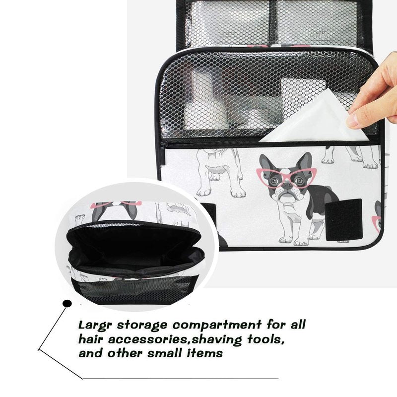 Bardic Hanging Travel Toiletry Bag Fashion French Bulldog Large Capacity Makeup Cosmetic Bag Portable Toiletry Kit Organizer