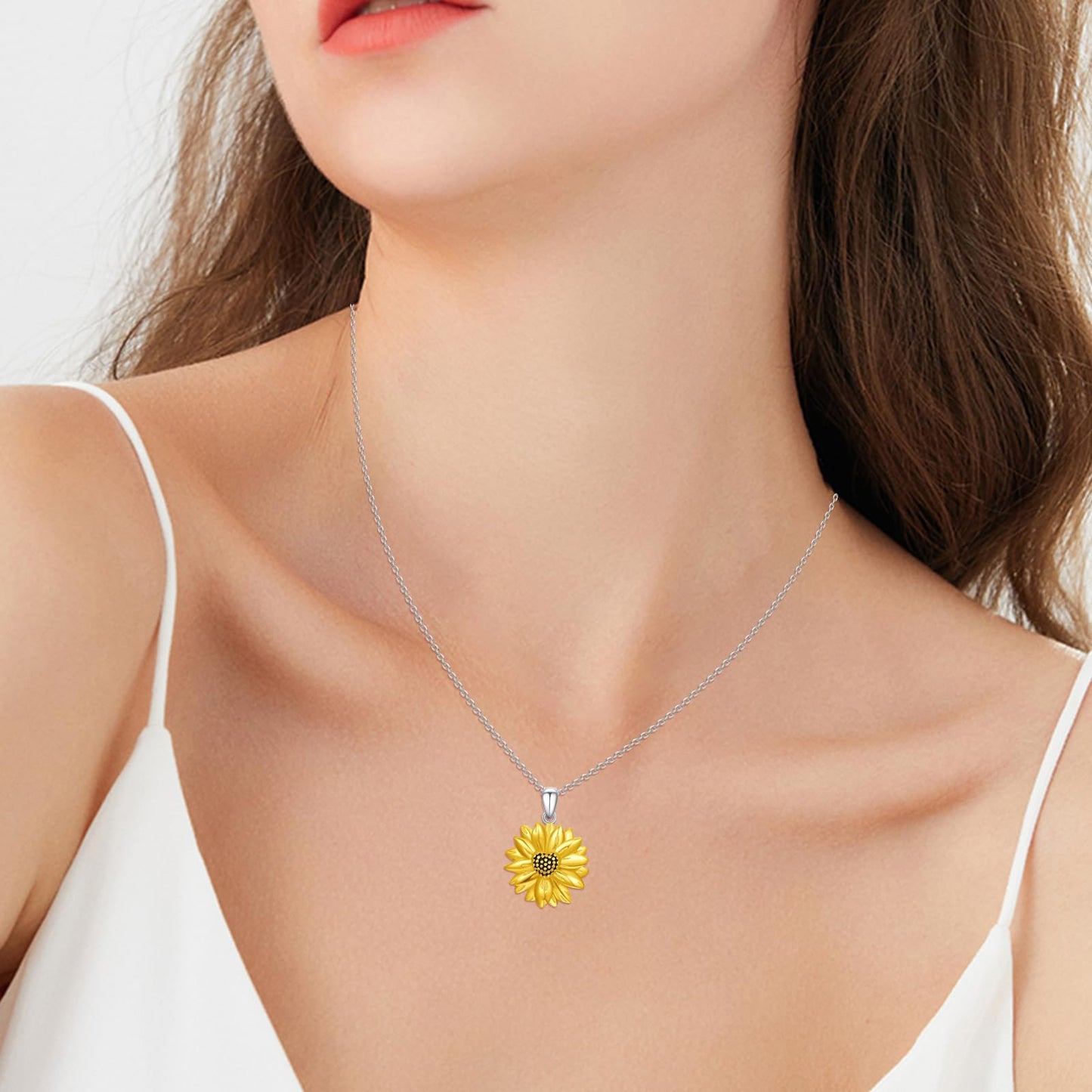 Silikepa Sunflower Necklace for Women 925 Sterling Silver Gold Sunflower Pendant Necklace You Are My Sunshine Pendant Flower Jewelry Gift for Women