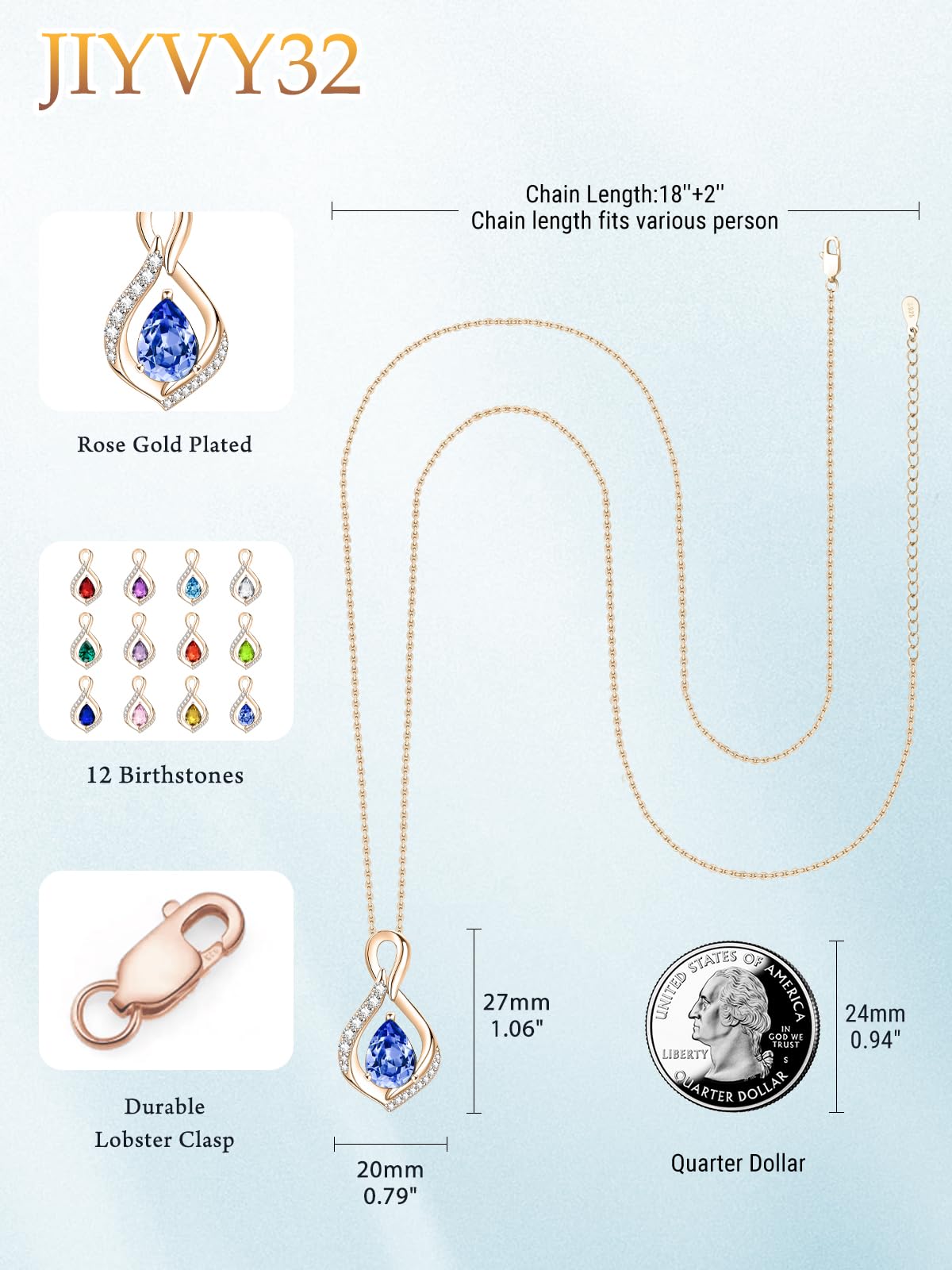 JIYVY32 Blue Topaz Infinity Necklace for Women December Birthstone Necklaces Rose Gold Plating Anniversary Birthday Gifts for Wife Her Mom Girlfriend Birthstone Jewelry Gifts for Women