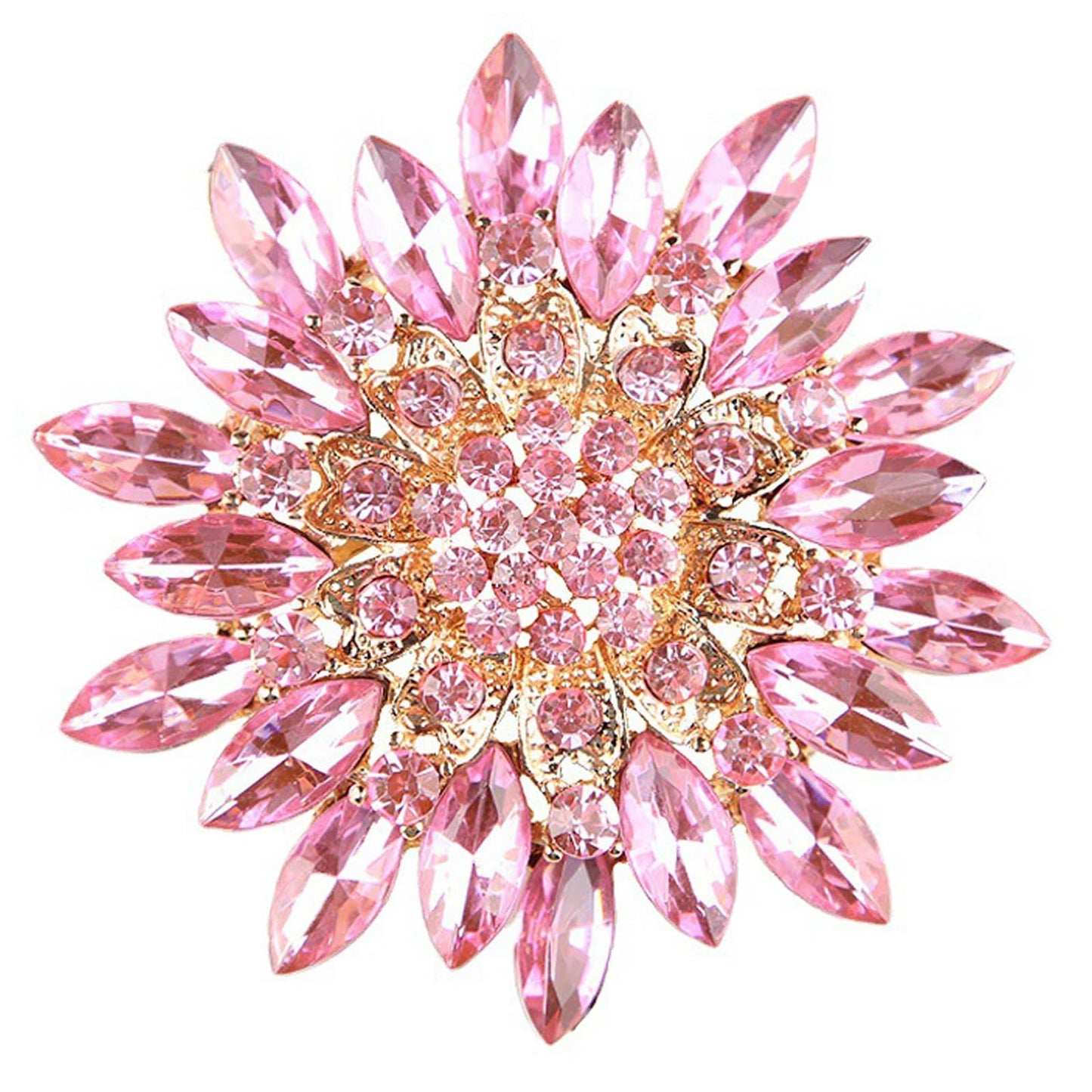 Rhinestone Large Flower Brooches Pins for Women Fashion Sparkly Crystal Sunflower Statement Brooch Wedding Party Suit Dress Formal Jewelry Accessories (pink)