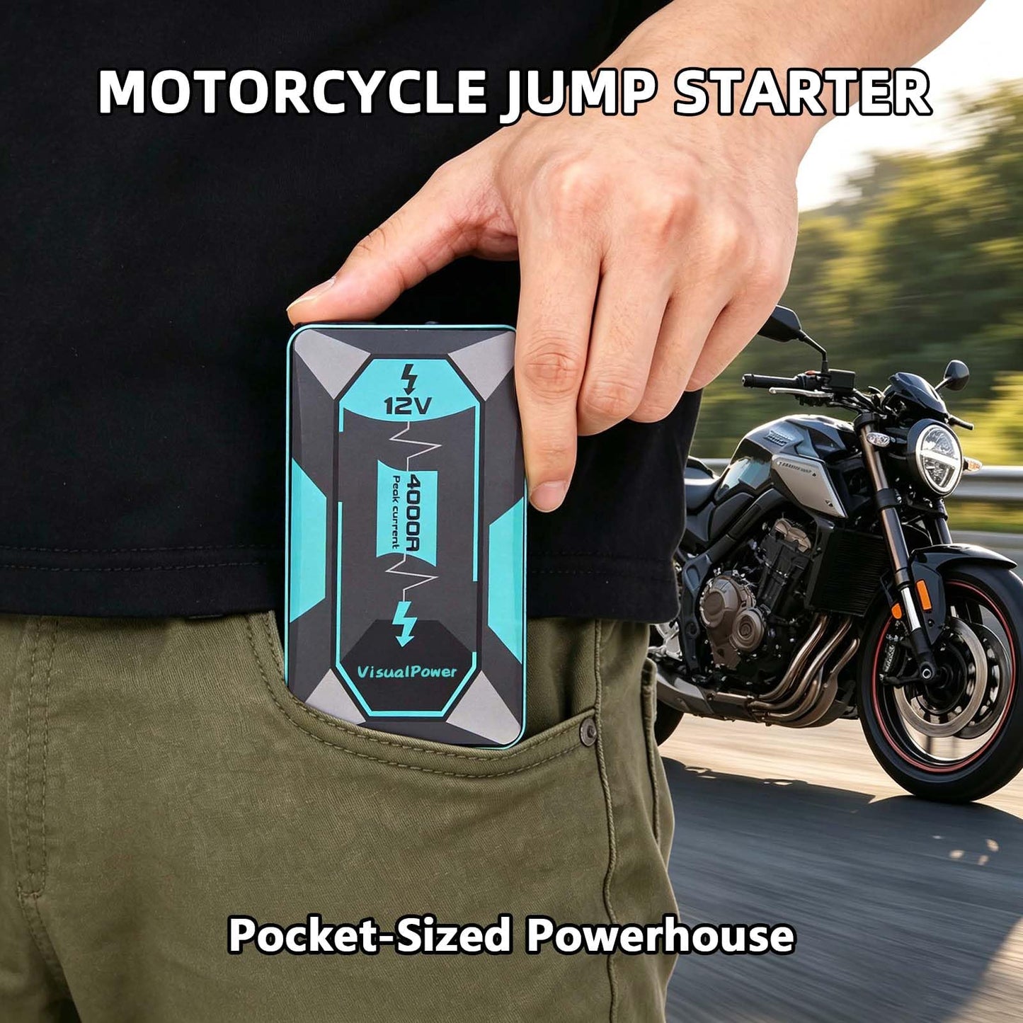 VisualPower Jump Starter Portable,4000A Peak Motorcycle Jump Starter, Jump Box for Car Jumper Starter Portable, 12V Auto Booster Pack(Up to 7L Gas and 5L Diesel Engine) with Smart Safety Jumper Cable