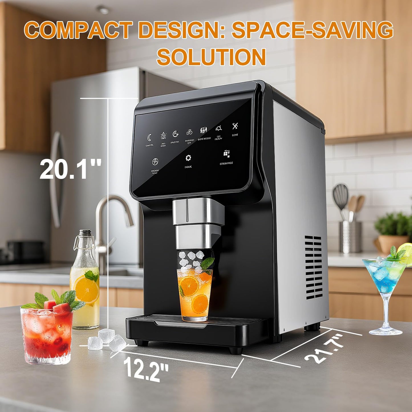 Nugget Ice Maker Countertop, 50LBS/24H, 5LBS Storage, 2-in-1 Ice Maker & Water Dispenser, Soft Chewable Pellet Ice, Stainless Steel, Self-Cleaning for Home Kitchen Office Bar