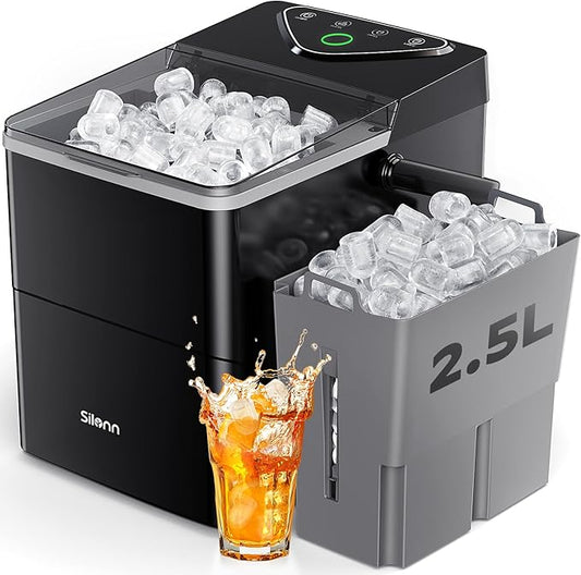 Silonn Countertop Ice Maker, Self-Cleaning Ice Maker with LED Touch Control, 2 Bullet Ice Sizes for Home, Kitchen, 9 Cubes in 6 Mins, 2.5L Ice Basket