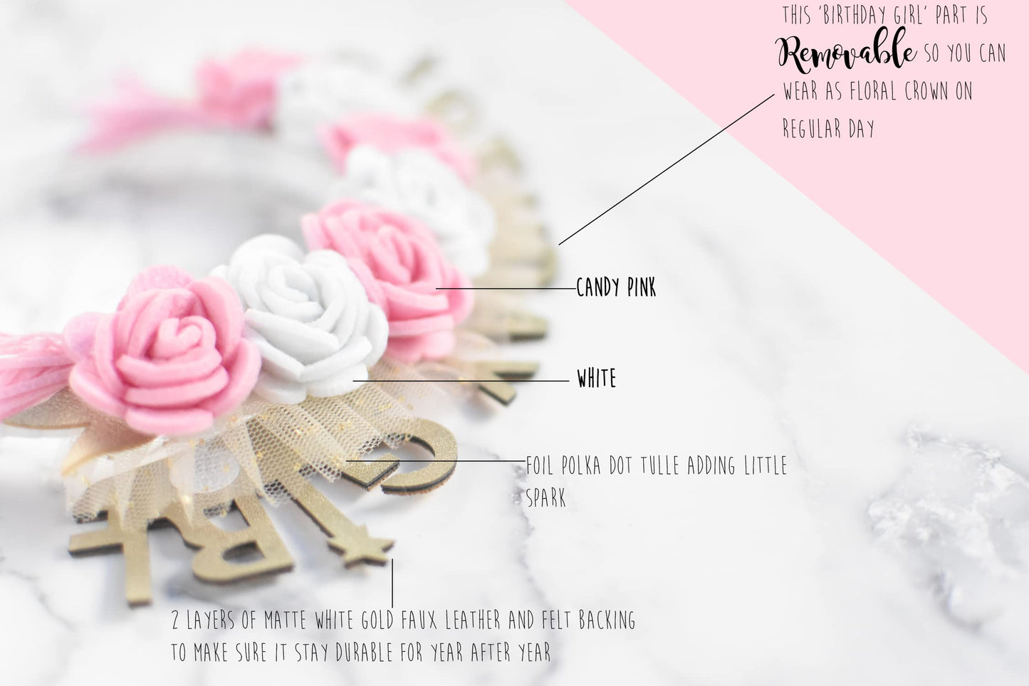 California Tot Kids' and Adults' Birthday Girl Daisy Floral Crown Birthday Girl Headband (Pink Birthday Girl)