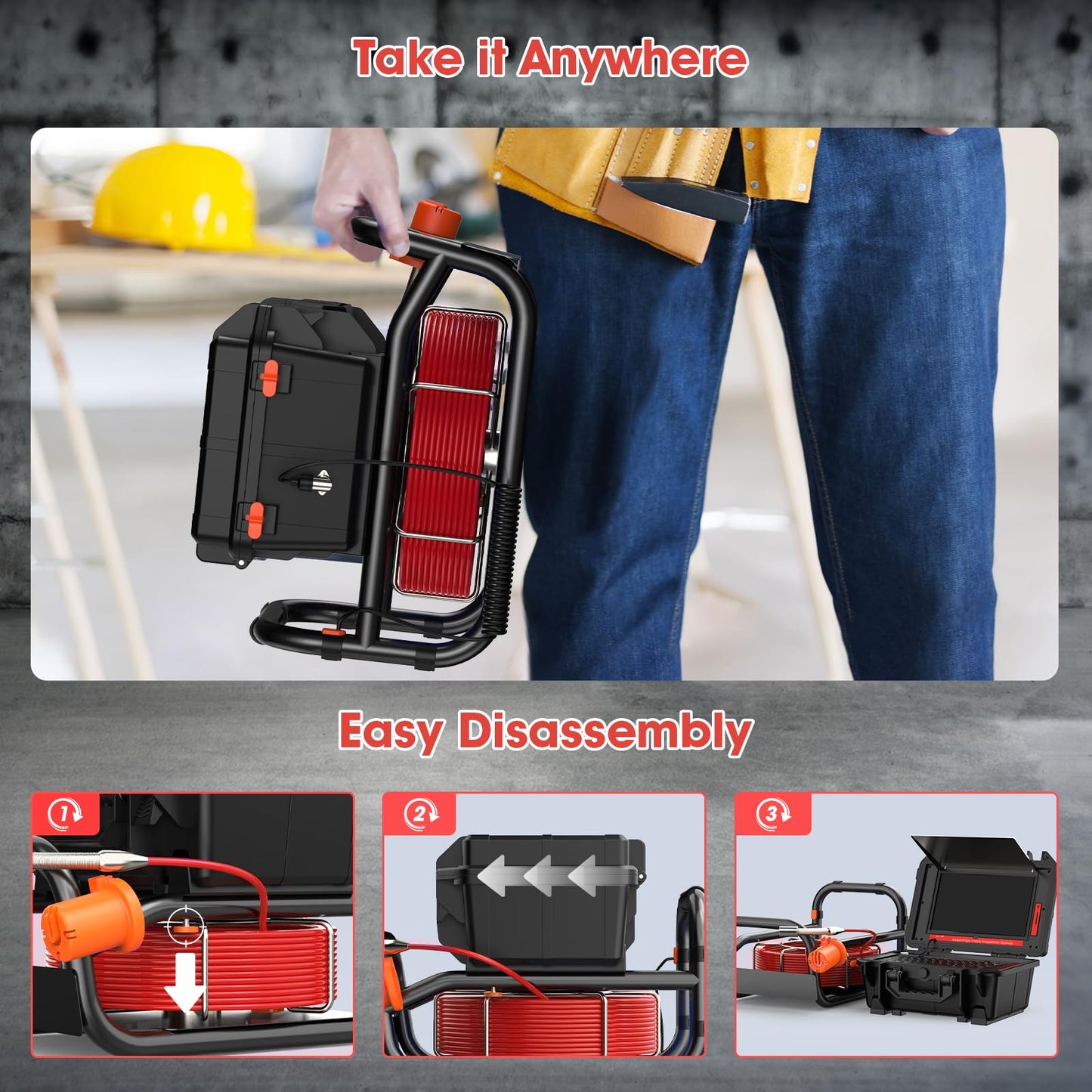 Oiiwak Sewer Camera with Locator, OK-S1 7mm Diameter Cable 10.1" Touch-Screen Sewer Inspection Camera with DVR for Drain Plumbing Pipe - 512 Hz Sending Set, Self-Leveling, Distance Counter, 165FT