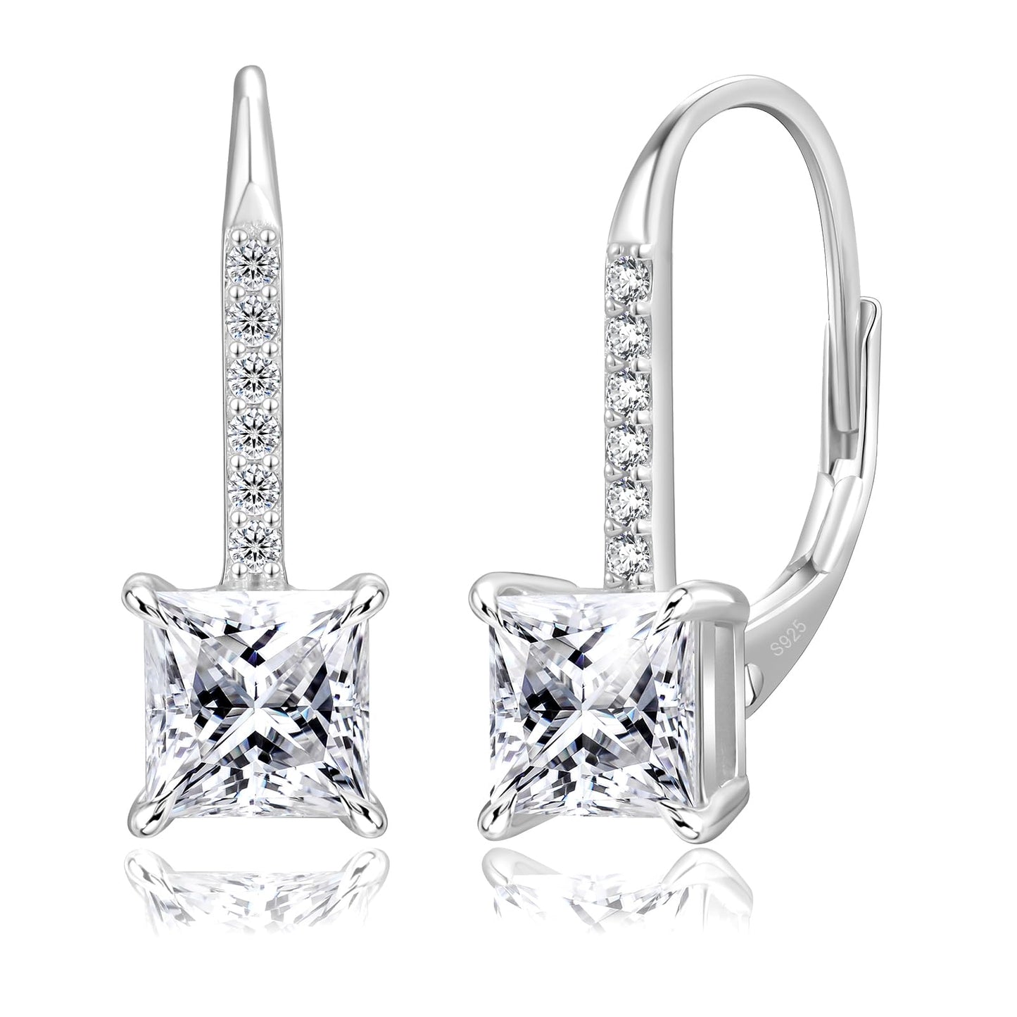 KRKC Moissanite Earrings, 1.0ct-2.0ct D Color Lab Created Diamond Earring, 14k White Gold Plated Sterling Silver Dangle Earrings S925 Leverback Drop Earring for Women Hypoallergenic Jewelry for Gifts
