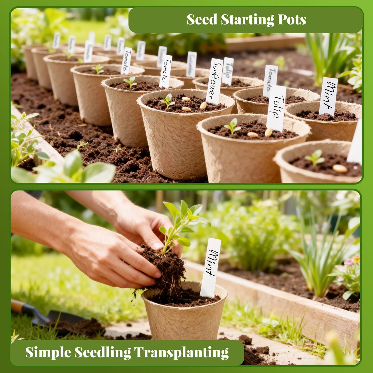 Airsnigi 120 Pack Peat Pots for Sreeding with 120 Plant Labels, 4 inch Round Nursery Pot with Drainage Holes Seed Starting Pots Biodegradable Pots Indoor Garden Seedling