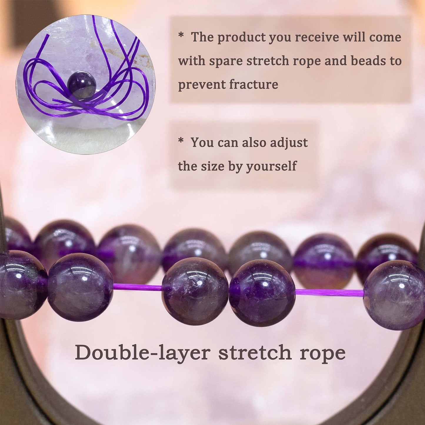 DAZCOLO 8mm Natural Gemstone Stretch Bracelet, Handmade Unisex Crystal Bracelets for Meditation, Yoga, Spiritual Healing & Positive Energy (Dark Amethyst)
