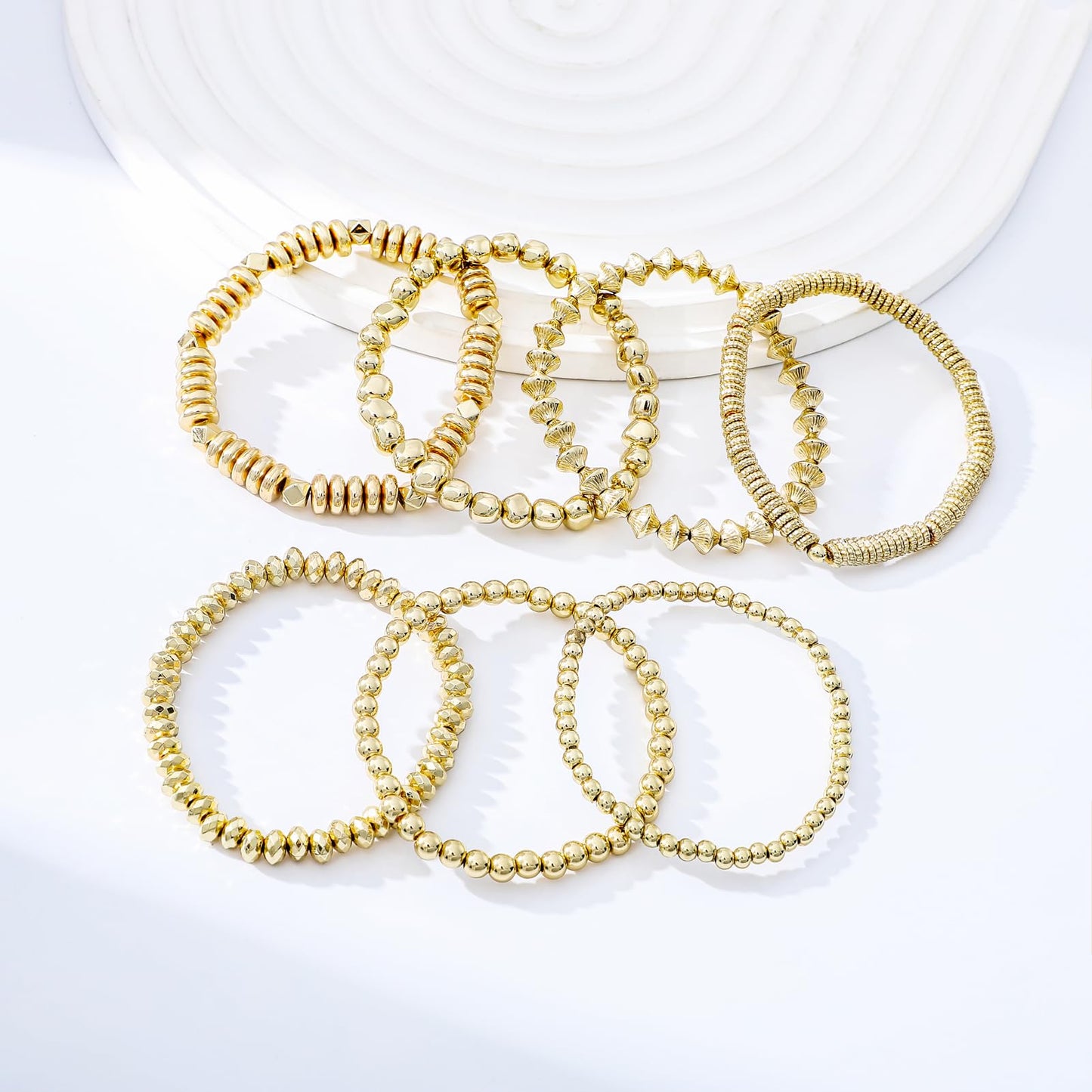 Sajidos Gold Plated Beaded Bracelets for Women Trendy, 14K Gold Plated Stack Cross Pearl Gold Plated Bead Stretch Bracelets Set Elastic Hypoallergenic Bracelets Jewelry Gifts