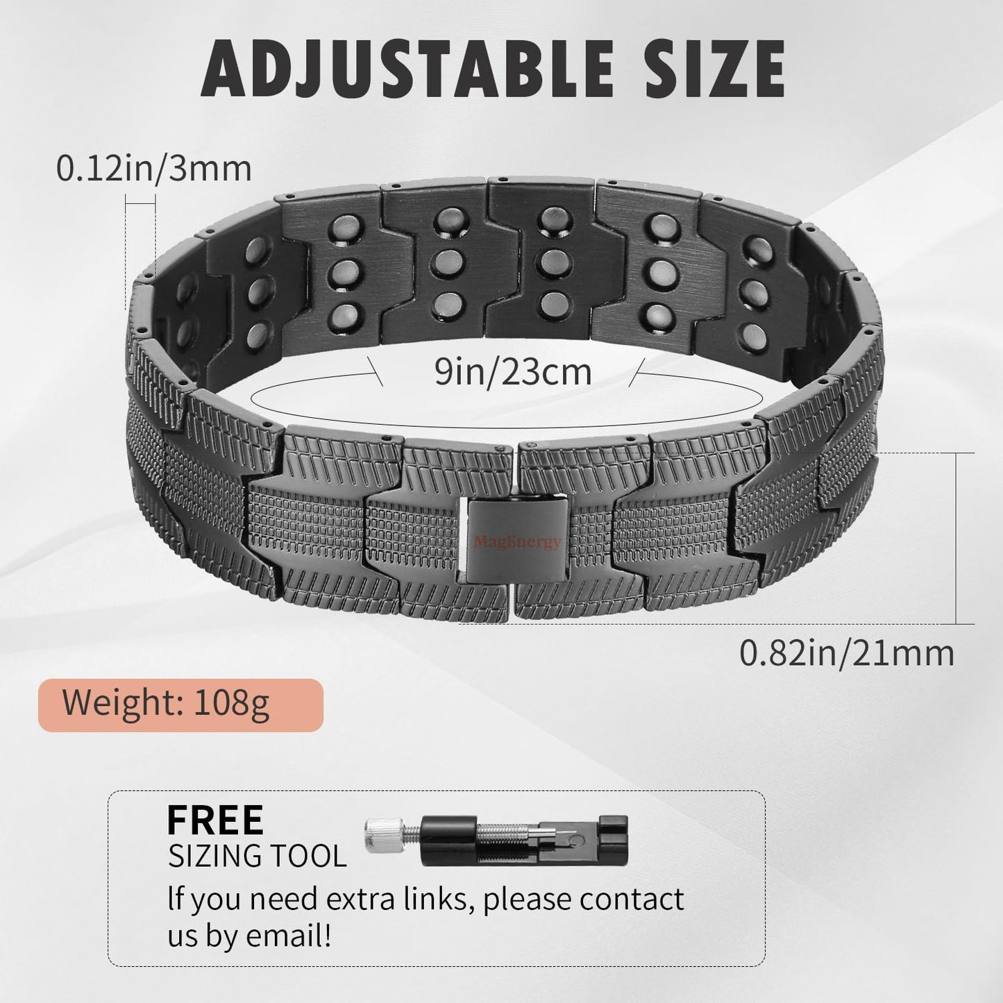 MagEnergy 3X Magnetic Copper Bracelet for Men, 99.99% Pure Copper Magnetic Bracelets with Ultra Strength Magnets, Adjustable Wristband with Sizing Tool Jewerly Box