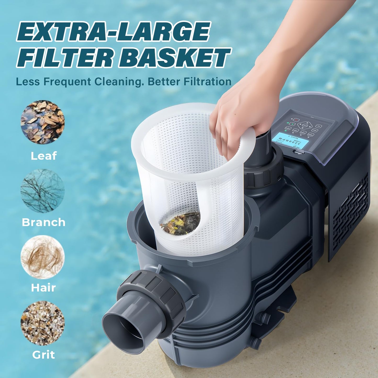 Anbull Variable Speed Pool Pump, 1.8 HP, 220V, 9114GPH, In/Above Pool Pump, Energy Efficient, High Flow, Powerful Self Primming Swimming Pool Pumps with Filter Basket