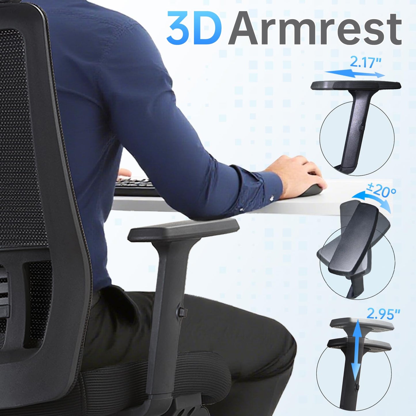 Ergonomic Office Chair, Adjustable Lumbar &Headrest, 3D Armrests, Silent Wheels, 145° Reclining Chair with Footrest, Large Steel Base, 350 LBS Swivel Desk Chair