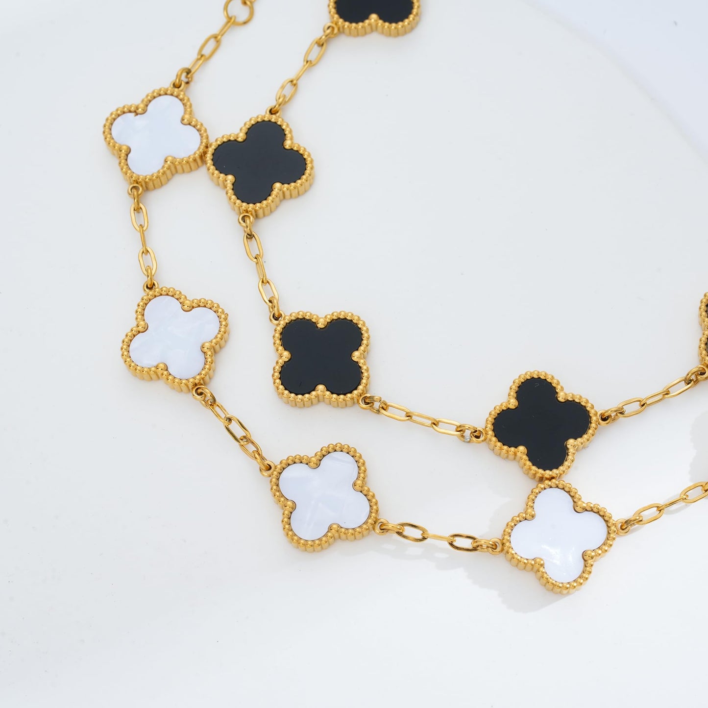Acicihenn Waterproof Four-Leaf Clover Bracelet,Adjustable Link Double Sided Jewelry, Lovely Fashion Jewelry Gift for Women Black Bracelet + White Bracelet