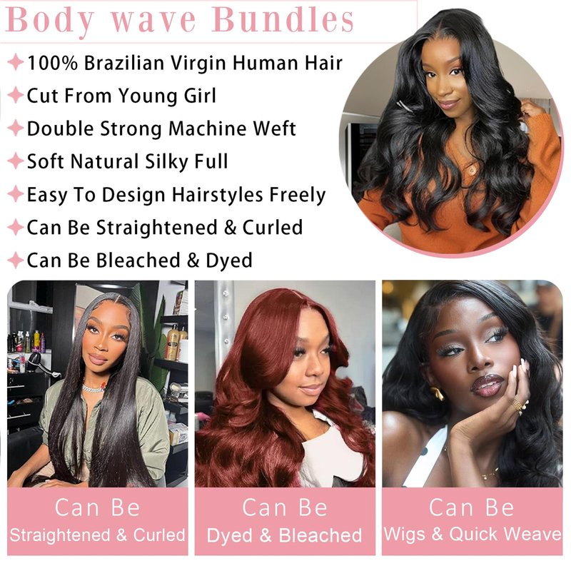 Asxdovig 12A Human Hair Bundles 10 12 14 Inch Body Wave Bundles Human Hair 100% Unprocessed Brazilian Virgin Weave 3 Bundle Real Natural Black Wet and Wavy Human Hair Extensions 1B Color for Women