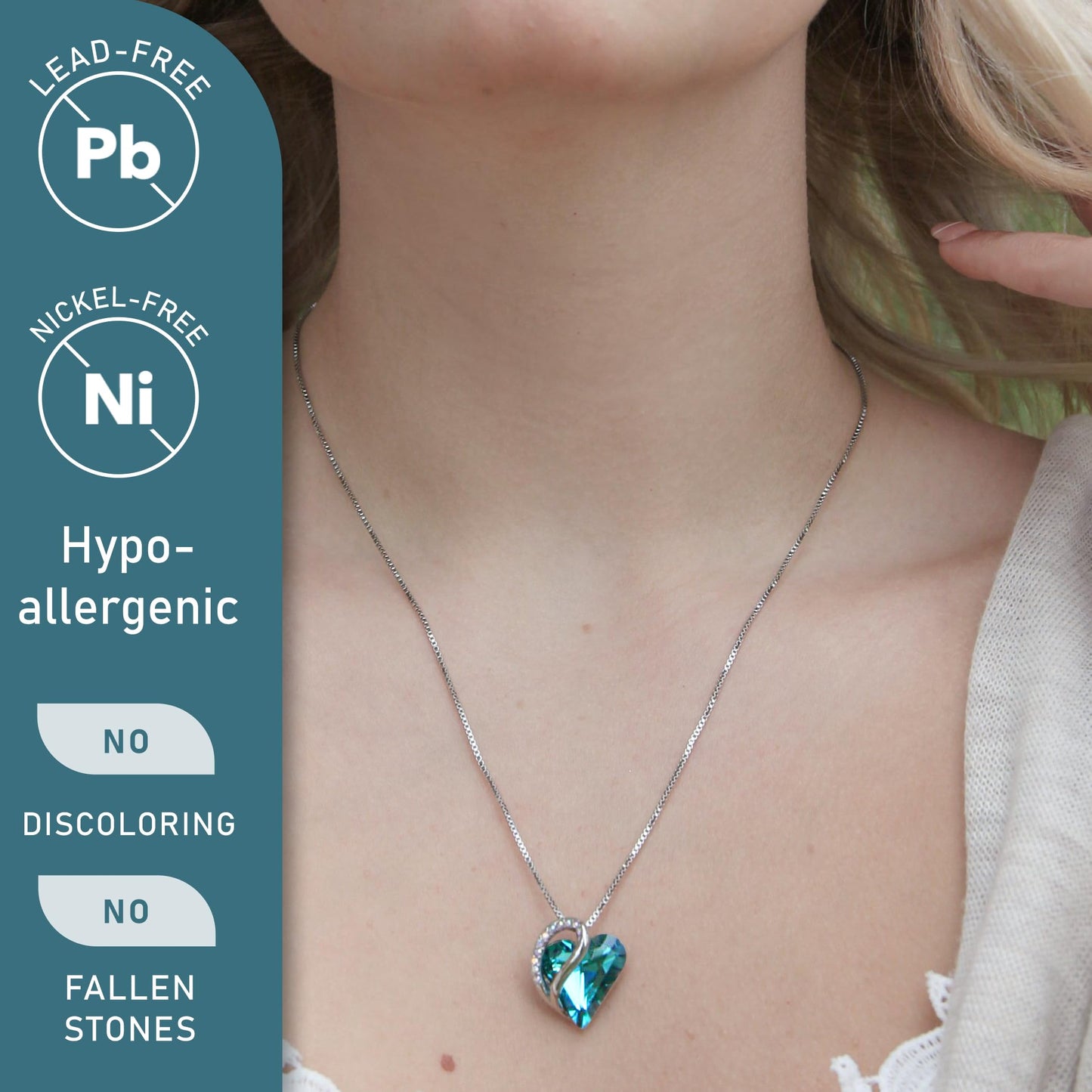 Leafael Gift Necklaces for Women, Infinity Love Birthstone Heart Pendant with Zircon Blue Crystal for December, Birthday Jewelry for Her, Mom, and Wife, Silver Plated, 18" + 2" Chain