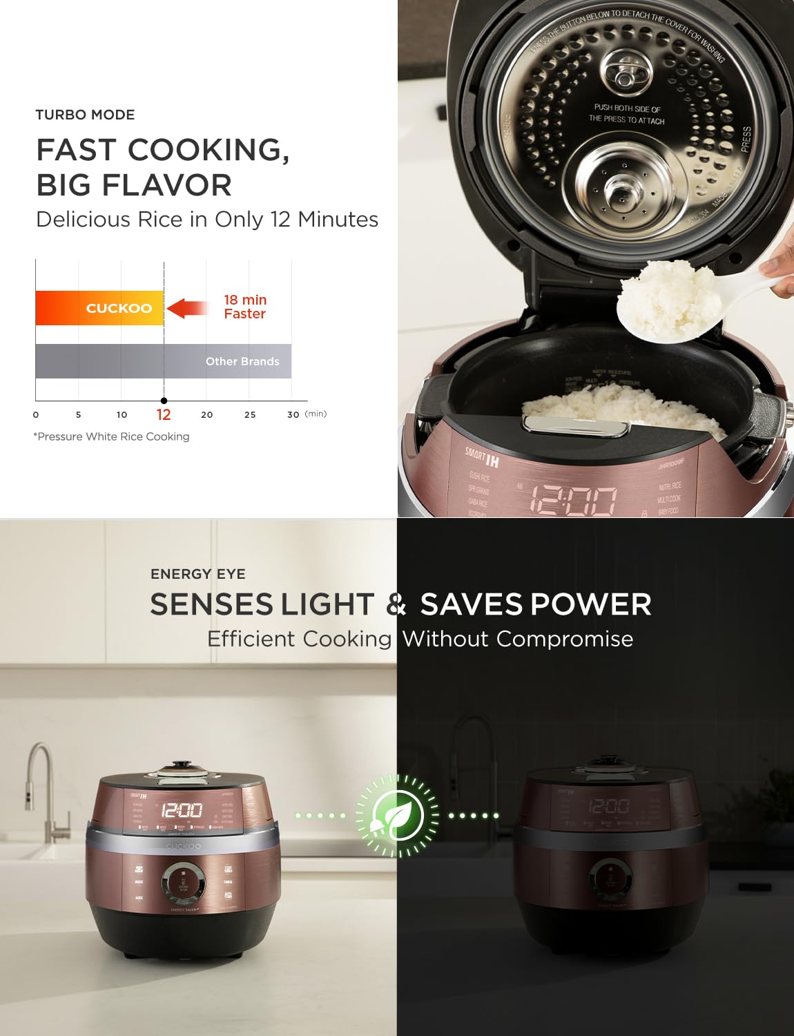 CUCKOO CRP-JHR1009F | 10-Cup (Uncooked) Induction Heating Pressure Rice Cooker | 19 Menu Options, Auto-Clean, Voice Guide, Made in Korea | Copper