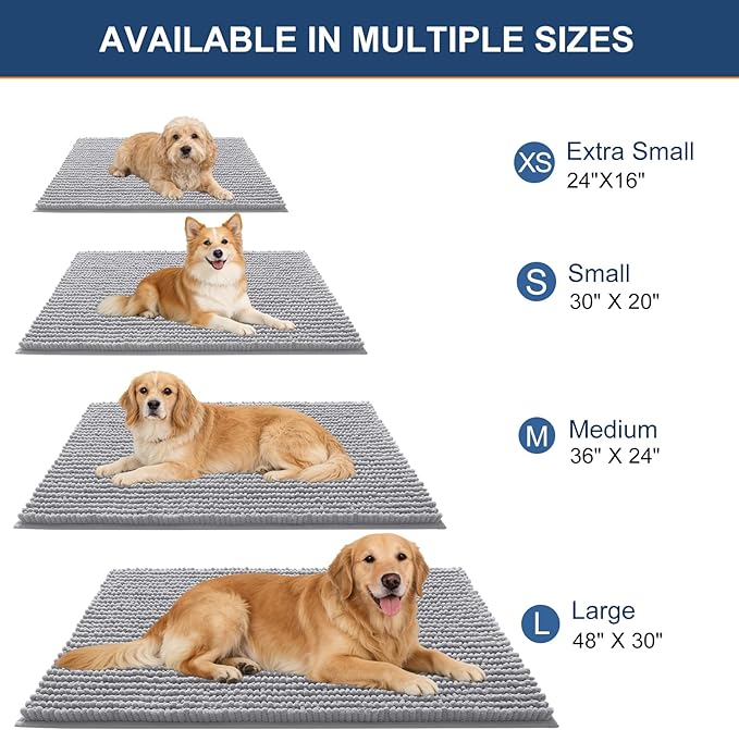 OLANLY Dog Door Mat for Muddy Paws 70x46, Ultra Absorbent Chenille Mud Doormat, Non-Slip Washable and Dirt Trapping Doormat for Indoor Entryway, Quick-Dry Indoor Pet Bed Mats for Dogs, Light Grey