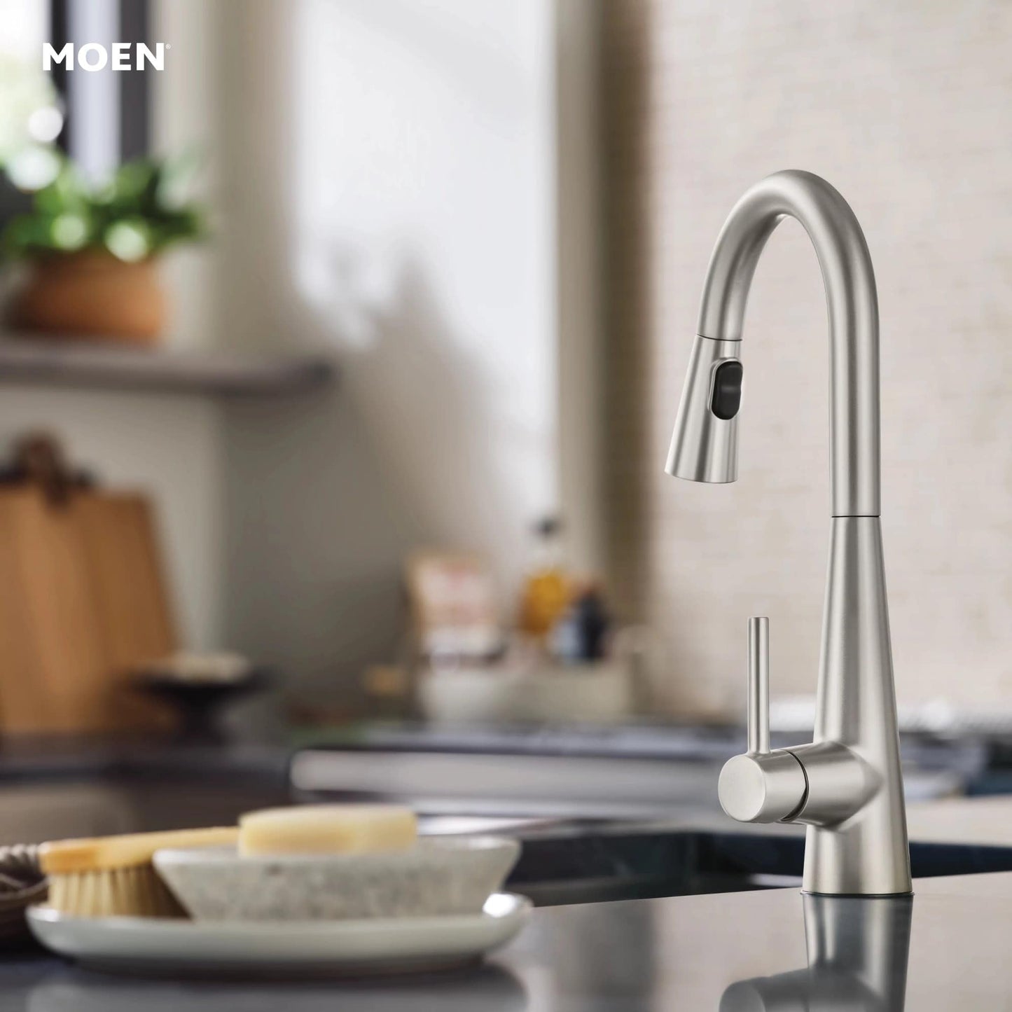 Moen Sleek Spot Resist Stainless Motionsense Wave Sensor Touchless One-Handle High Arc Pulldown Modern Kitchen Faucet Featuring Power Clean, 7864EWSRS