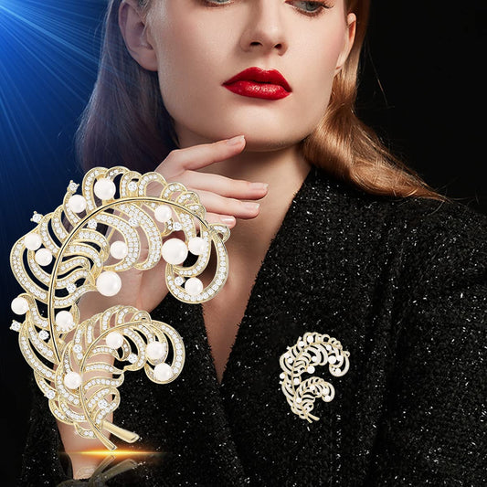 AILONMEI Pearl Flower Brooch and Pins for Women Large Gold Luxury Elegant Pin Christmas Gift Jewelry (GS002)