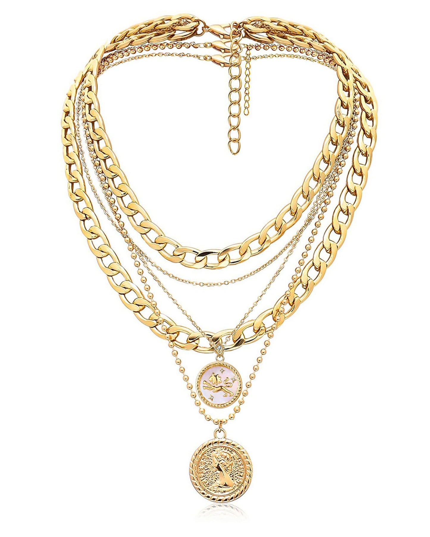 MJartoria Gold Layered Necklaces for Women Trendy Retro Coin Pendant Necklace Dainty Chunky Chain Choker Necklaces for Jewelry Birthday Gifts (Gold, Zodiac-Leo-3PCS Layered)