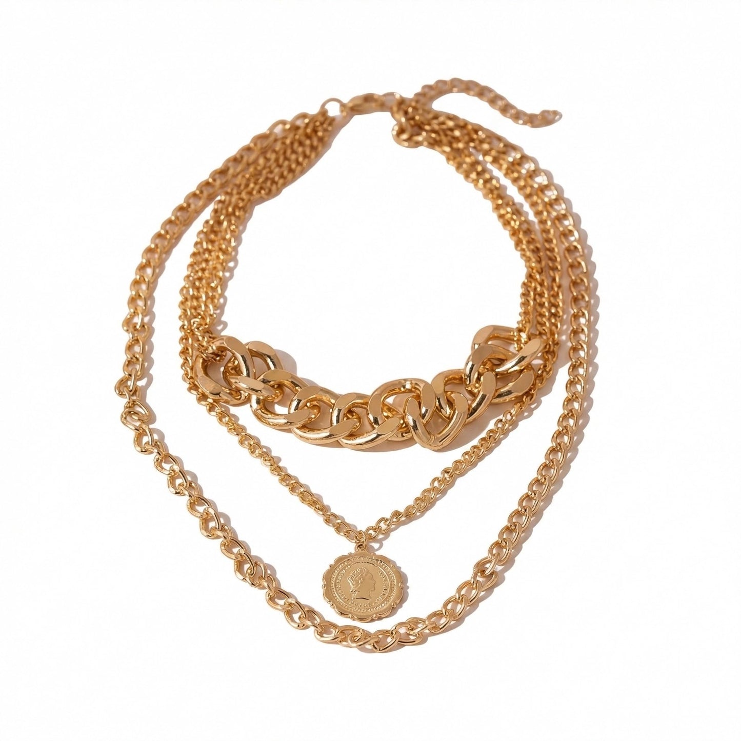 ANDKISS Gold Necklace Stack for Women-Gold Layered Necklace Trendy Retro Coin Pendant Necklaces Dainty Chunky Chain Choker Necklaces