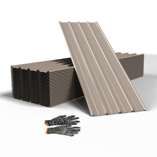 25pcs Metal Roofing Panels, 60.63'' L ×17.72'' W 182.34 ft² Corrugated Metal Sheets, Galvanized Steel Roof Fence Panels for Mobile Homes, Garages, Chicken Coop, Sheds, Stables, Patio, Warm Gray