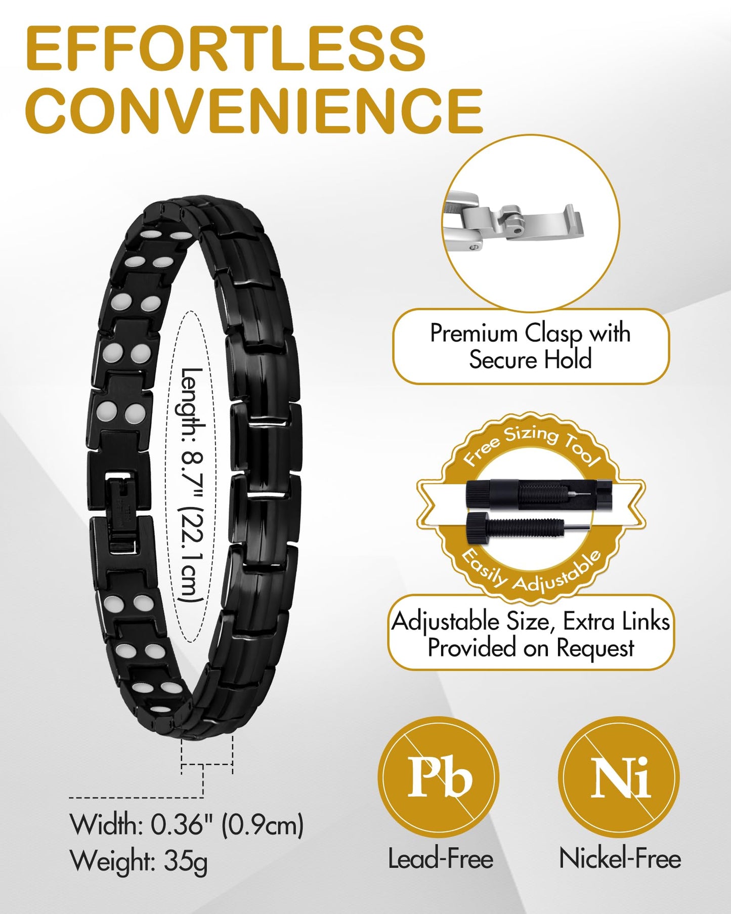 Feraco 2X Strength Magnetic Bracelets for Women Titanium Steel Magnetic Bracelet with Double Rows Ultra Strong Gauss Magnets, Jewelry Gifts (Black)