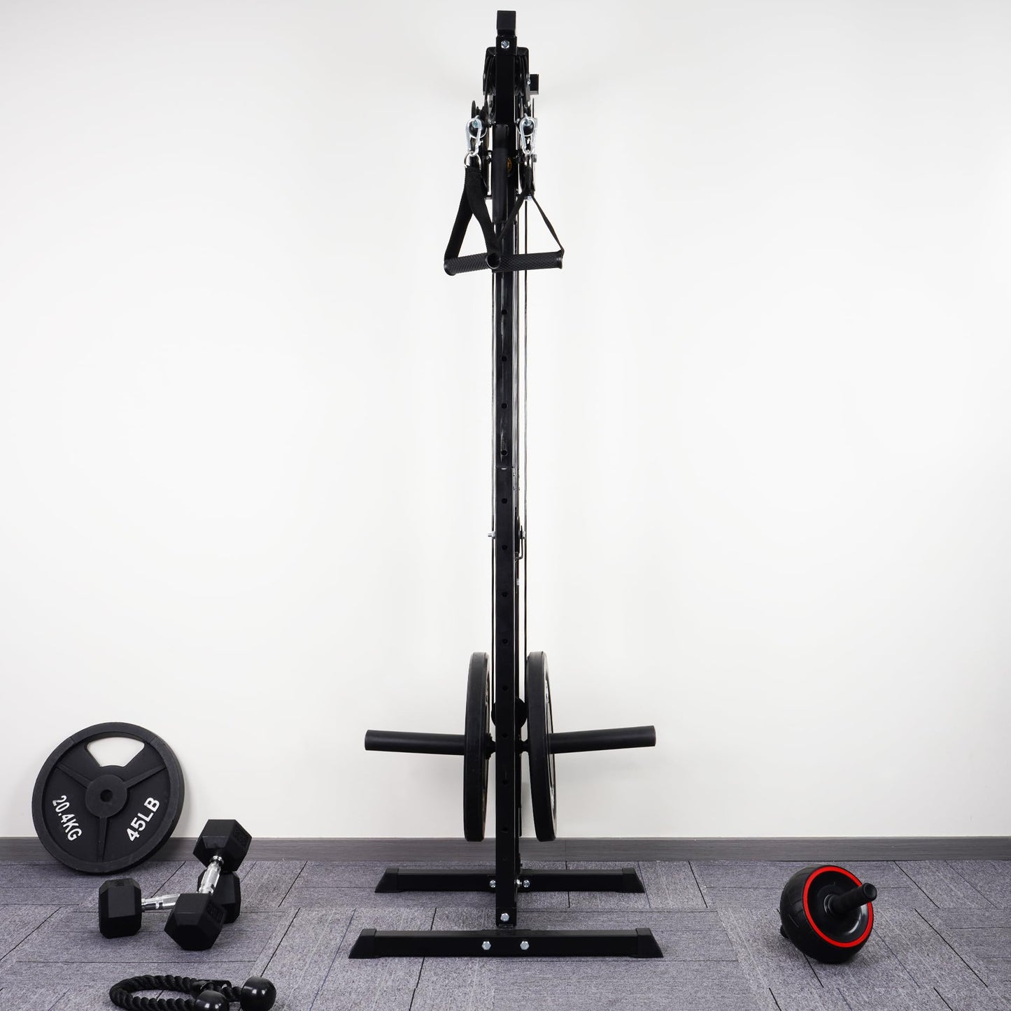 Signature Fitness Fitvids Wall Mount Cable Station with Adjustable Dual Pulley System Pull Down Fitness Station – Sports Training – M300 – Black