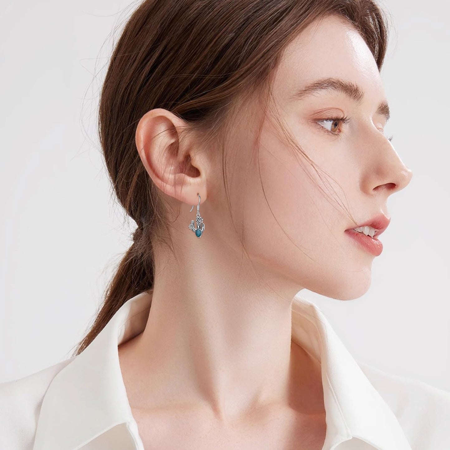 KoyeKei Cactus Earrings for Women 925 Sterling Silver Turquoise Cactus Dangle Drop Earrings Western Country Jewelry Gifts for Plant Lovers