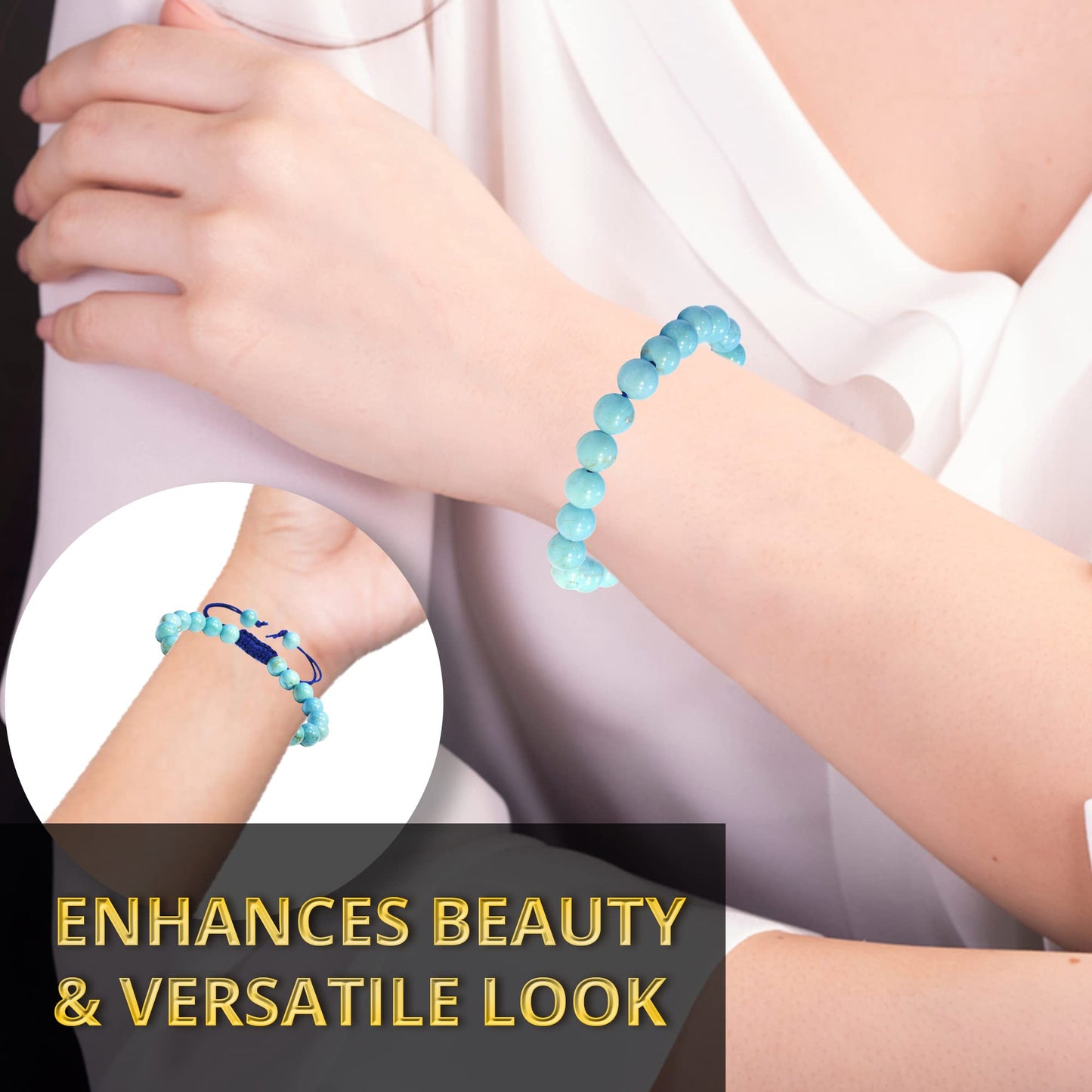 ANAYA AGATE Healing Crystal Bracelet – Chic Gemstone Bracelet for Men and Women – 8mm Round Bead Bracelets for Spiritual Healing, Protection, Positive Energy - Turquoise