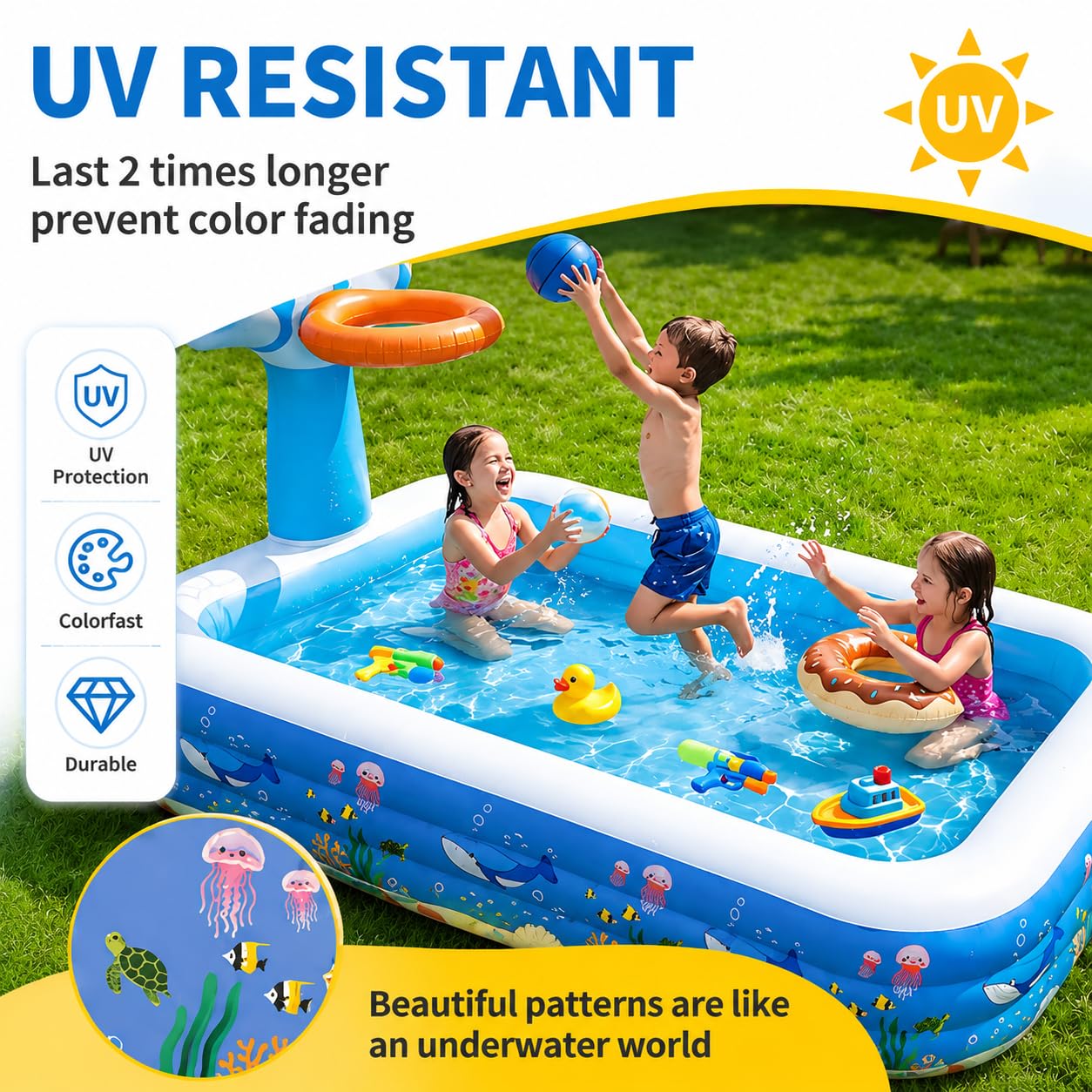 Inflatable Swimming Pool,120" x 72" x 24" Kiddie Pools, Family Lounge Pools Thickened Above Ground Family Pool for Summer Water Party, Backyard, Garden Lawn